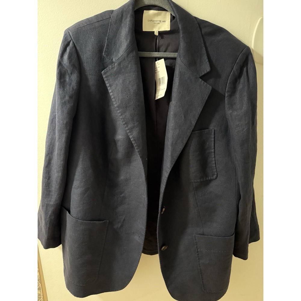 Lafayette 148 New York Women's 2X Navy Blue 100% Linen Blazer Jacket NEW